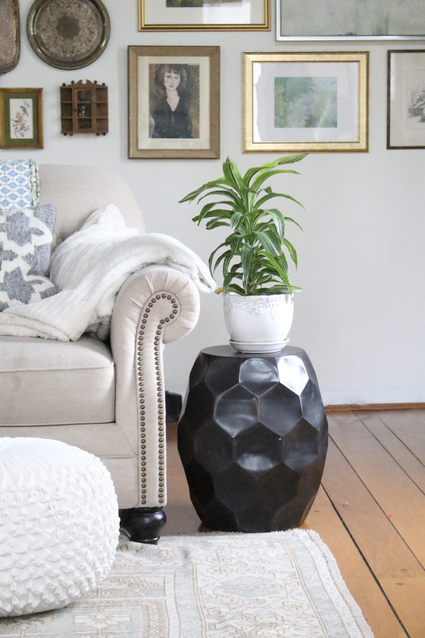 Flynn Metal Accent Table styled in a traditional living room